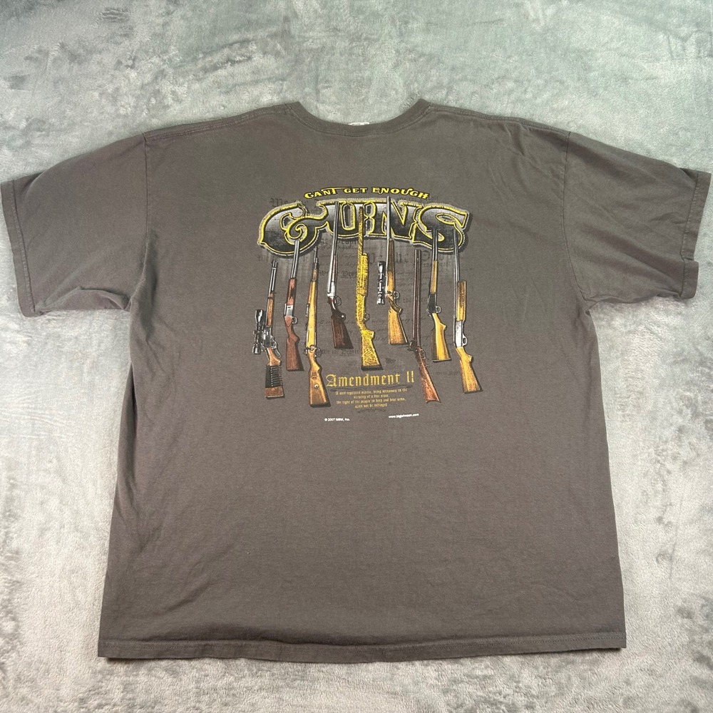 Vintage 2007 Big Johnson Amendment II Gun Graphic T-Shirt Gray Mens 2XL